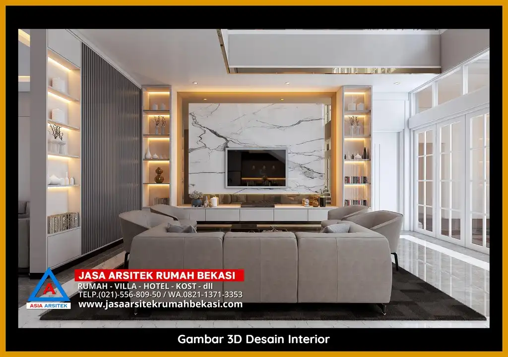 Jasa Desain Rumah 3D fasad rumah klasik mewah Gratis di Jaka Sampurna Bekasi dengan pilar megah dan detail elegan