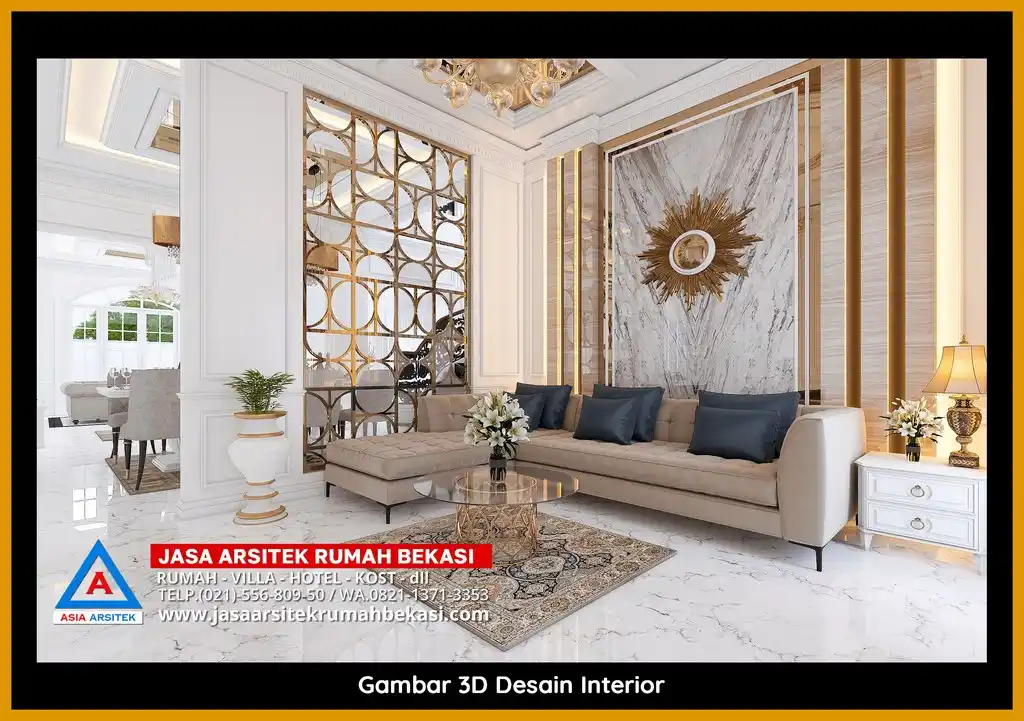 Visualisasi 3D Jasa Desain Gambar Arsitek Rumah Profesional di Bekasi bergaya mewah dengan ornamen mewah dan elegan