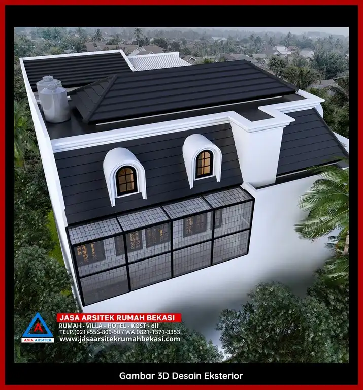 Jasa Gambar Rumah 3D fasad rumah Tropis mewah Gratis di Bekasi Selatan Terbaik dengan pilar megah dan detail elegan