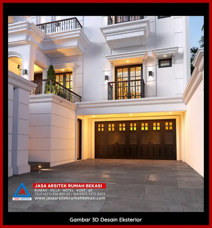 Jasa Gambar Rumah 3D fasad rumah Tropis mewah Gratis di Bekasi Selatan Terbaik dengan pilar megah dan detail elegan