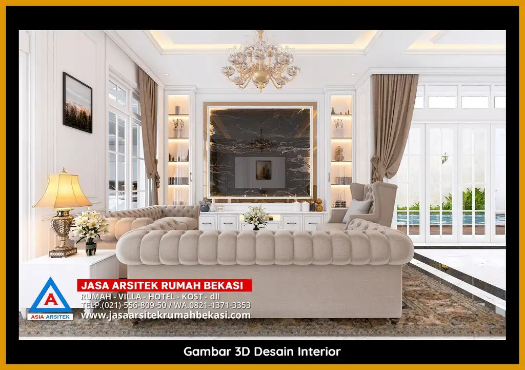 Jasa Gambar Rumah 3D fasad rumah klasik mewah Gratis di Bekasi dengan pilar megah dan detail elegan