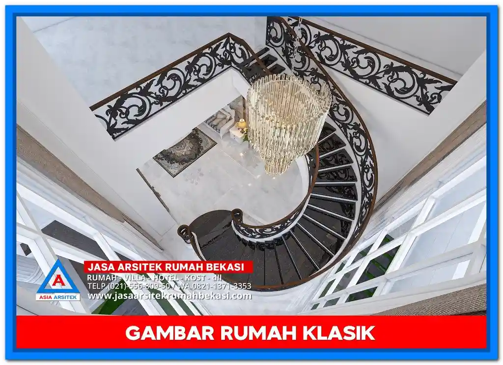 Biaya Gambar Rumah Klasik Terbaru dan Termurah – Contoh desain rumah klasik elegan dua lantai dengan sentuhan ornamen Eropa dan tampilan fasad simetris yang cocok untuk berbagai kebutuhan hunian.