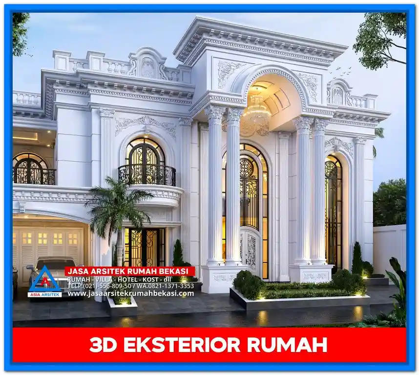 Desain Gambar Rumah Mewah Dengan Kolam Renang – Hunian modern dua lantai dengan kolam renang pribadi, area terbuka luas, dan arsitektur mewah bergaya tropis kontemporer