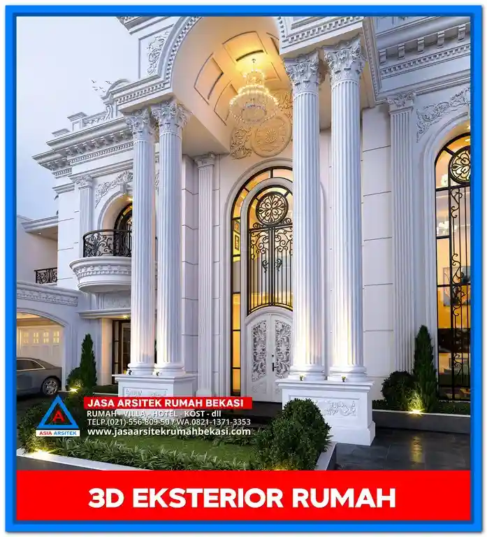 Desain Gambar Rumah Mewah Dengan Kolam Renang – Hunian modern dua lantai dengan kolam renang pribadi, area terbuka luas, dan arsitektur mewah bergaya tropis kontemporer
