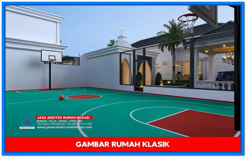 Gambar Rumah Klasik 1 Lantai Terbaru di Jambi – Desain rumah satu lantai bergaya klasik dengan pilar megah, teras lebar, dan ornamen elegan yang cocok untuk iklim tropis di Jambi