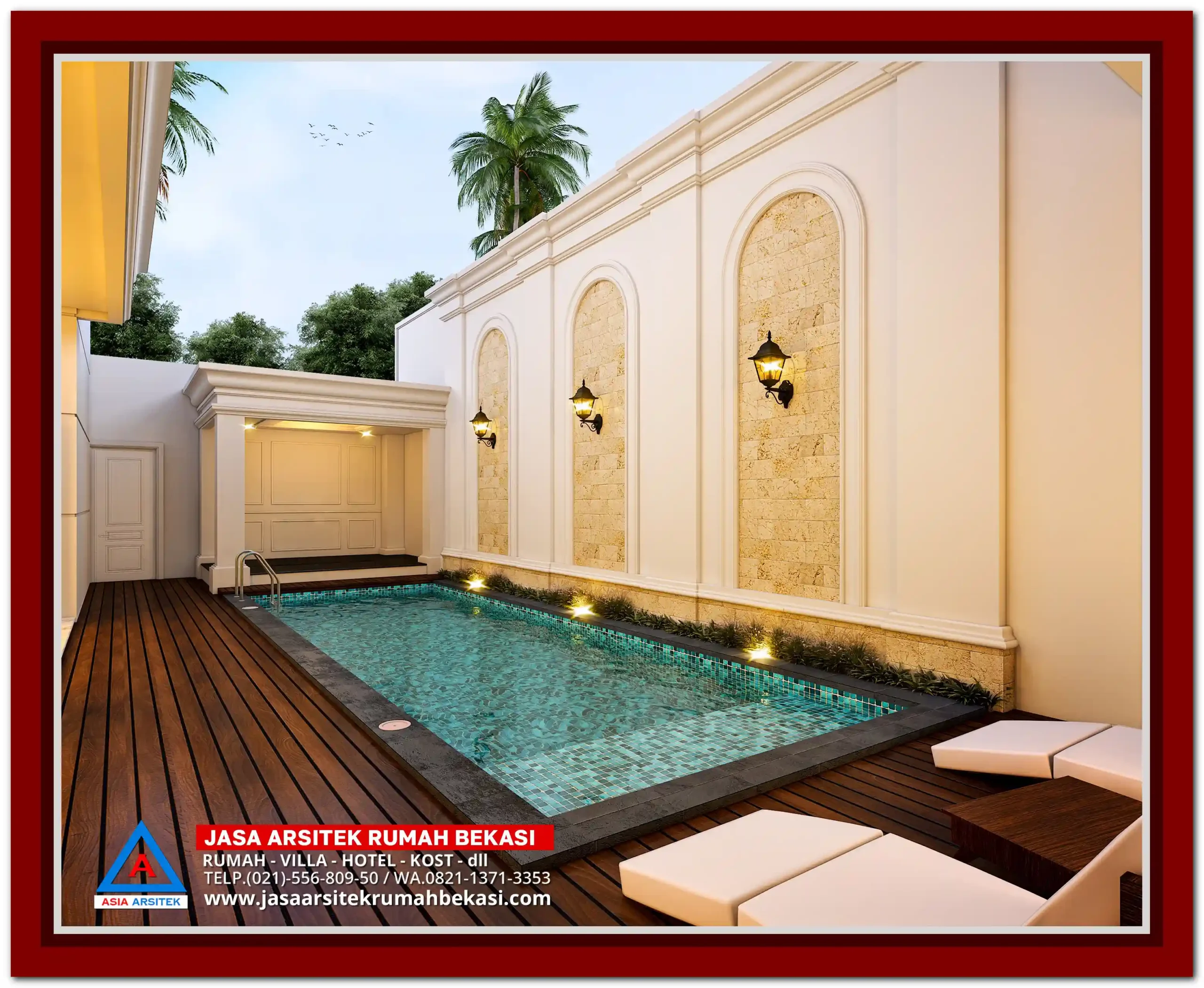 Gambar Rumah Klasik 20×30 Terbaru – Desain rumah klasik mewah dua lantai di atas lahan 20x30 meter dengan tampilan fasad elegan dan pilar tinggi
