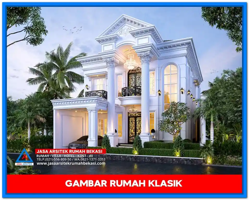 Gambar Rumah Klasik Dengan Tampak Depan Unik – Fasad rumah bergaya klasik dengan sentuhan ornamen khas dan bentuk visual yang menarik, menciptakan tampilan unik dan mewah