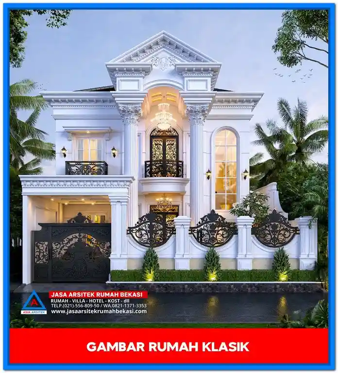 Gambar Rumah Klasik Dengan Tampak Depan Unik – Fasad rumah bergaya klasik dengan sentuhan ornamen khas dan bentuk visual yang menarik, menciptakan tampilan unik dan mewah