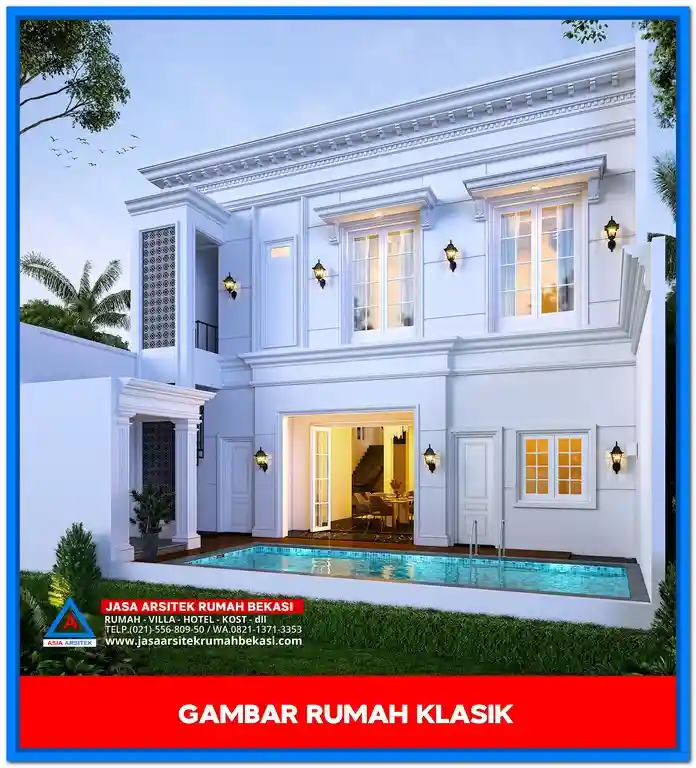 Gambar Rumah Klasik Dengan Tampak Depan Unik – Fasad rumah bergaya klasik dengan sentuhan ornamen khas dan bentuk visual yang menarik, menciptakan tampilan unik dan mewah