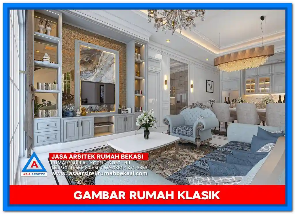 Gambar Rumah Klasik Mewah 2 Lantai di Lahan 20x20 Meter – Desain fasad megah dengan pilar kokoh, detail ornamen klasik, dan tampilan simetris di lahan persegi yang luas