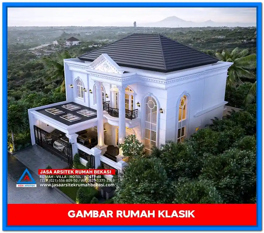 Gambar Rumah Mewah 2 Lantai Elegan – Desain rumah mewah dua lantai bergaya elegan dengan ornamen detail, jendela besar, dan tampilan fasad yang menawan.