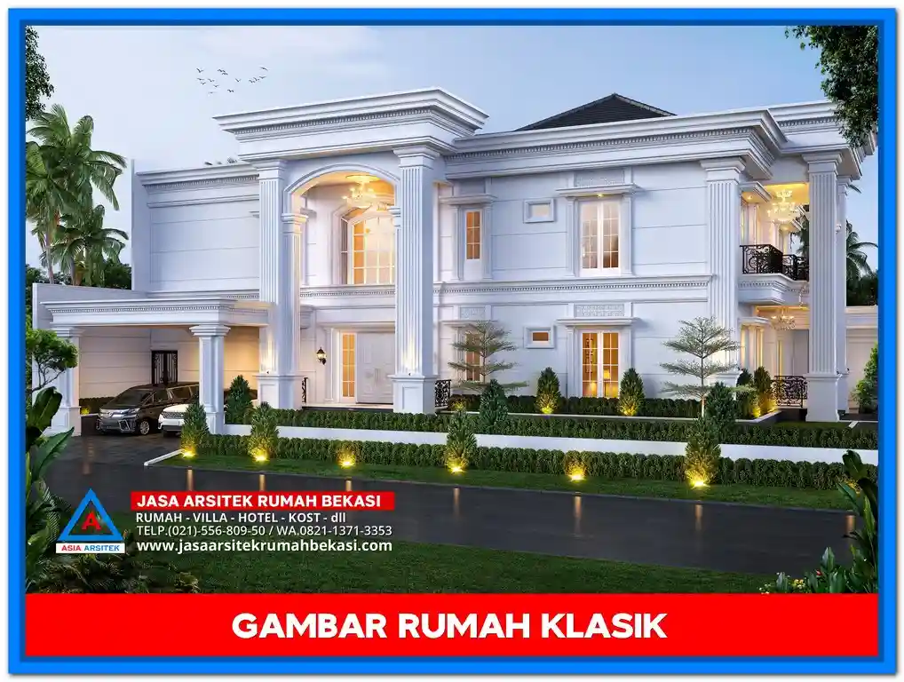Gambar Rumah Klasik Sederhana Tapi Elegan 2 Lantai – Desain rumah klasik dua lantai dengan tampilan sederhana, detail ornamen khas, dan nuansa elegan yang cocok untuk keluarga modern.