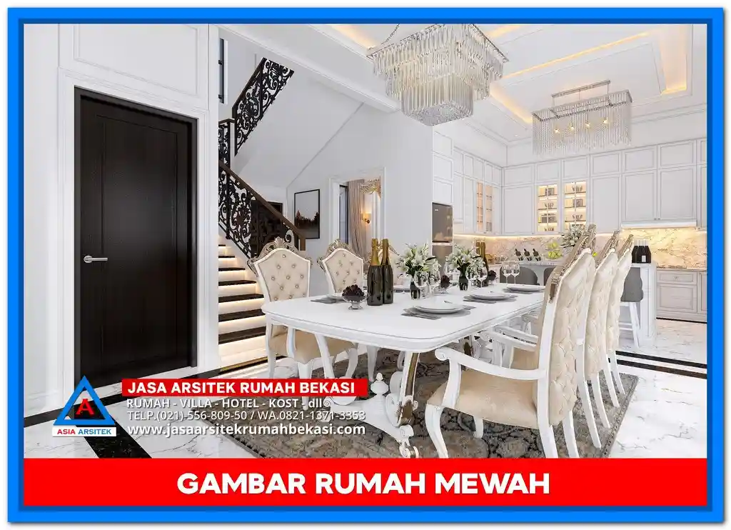 Gambar Rumah Mewah 3 Lantai Full Marmer – Desain fasad rumah tiga lantai yang dilapisi marmer elegan, memperkuat kesan mewah dan berkelas di setiap sudut bangunan