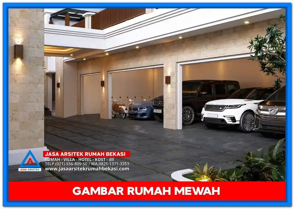 Gambar Rumah Mewah Ala Villa Bali – Desain rumah mewah bernuansa tropis dengan taman rindang, kolam renang, dan elemen kayu serta batu alam khas Bali.
