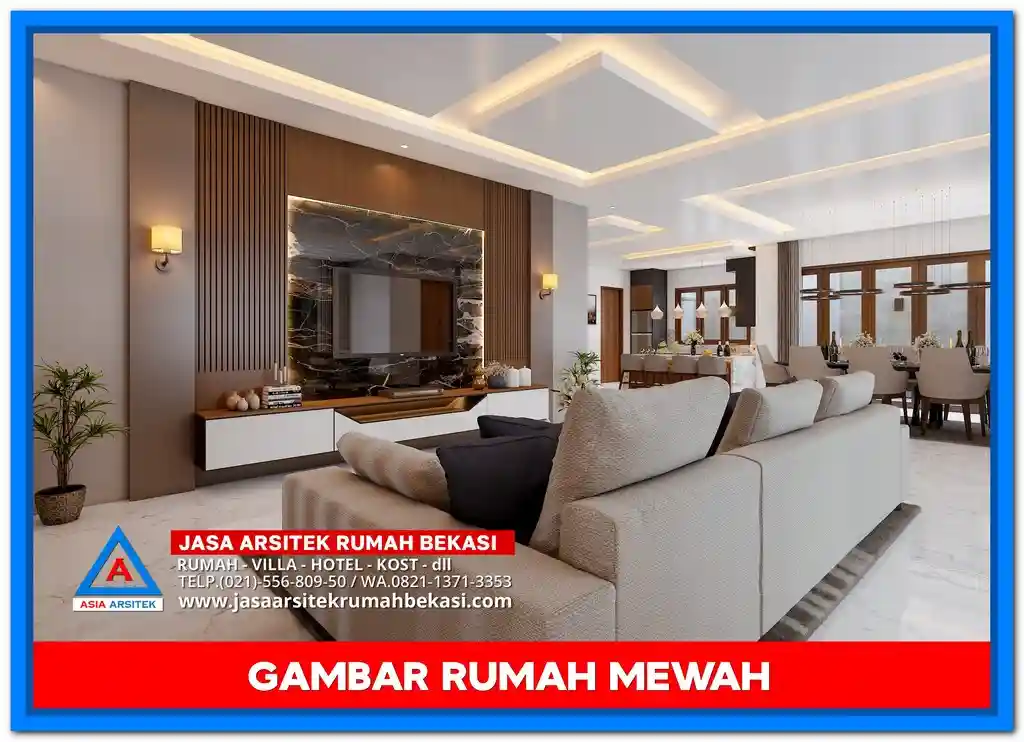 Gambar Rumah Mewah Ala Villa Bali – Desain rumah mewah bernuansa tropis dengan taman rindang, kolam renang, dan elemen kayu serta batu alam khas Bali.