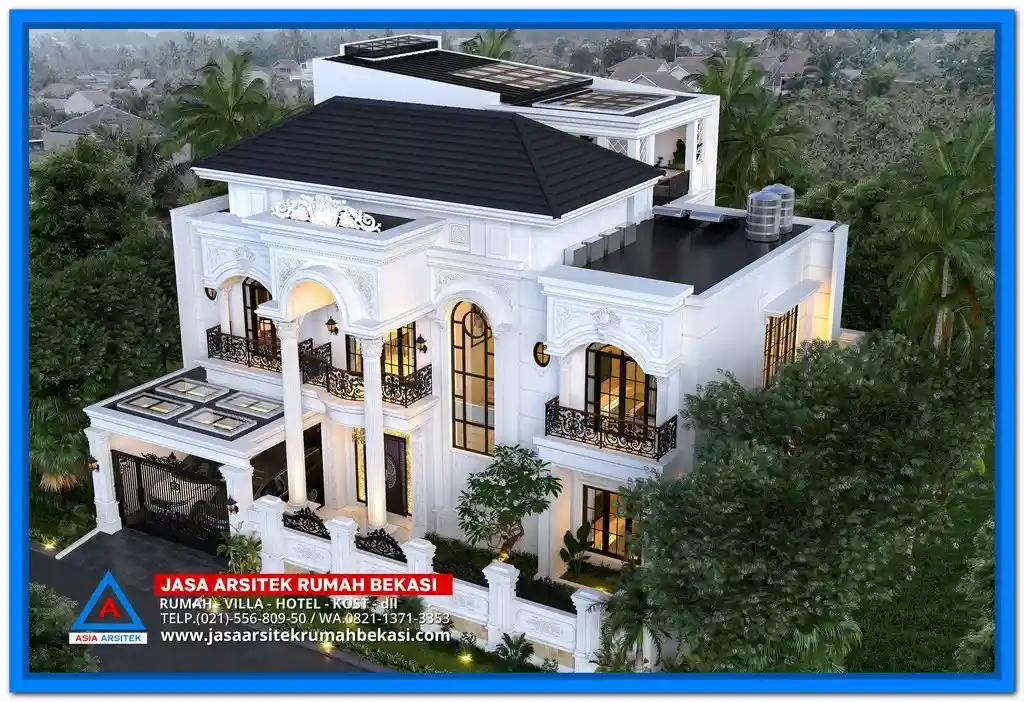 Gambar Rumah Mewah Dengan Luas Bangunan 530m2 – Desain rumah megah dengan tampilan fasad elegan, detail arsitektur mewah, dan layout fungsional di atas bangunan seluas 530 meter persegi.
