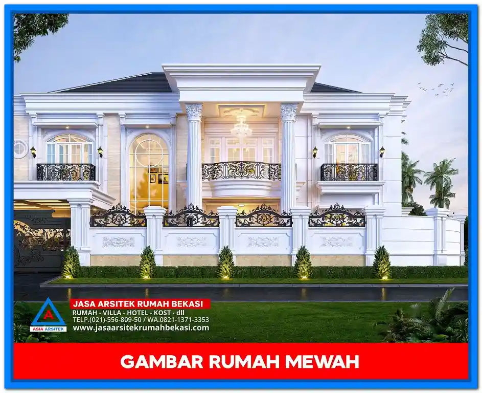 Gambar Rumah Mewah Dengan Ukuran 25x26 – Desain rumah megah di lahan lebar, dengan fasad elegan, bukaan besar, dan tata ruang luas yang menonjolkan kemewahan