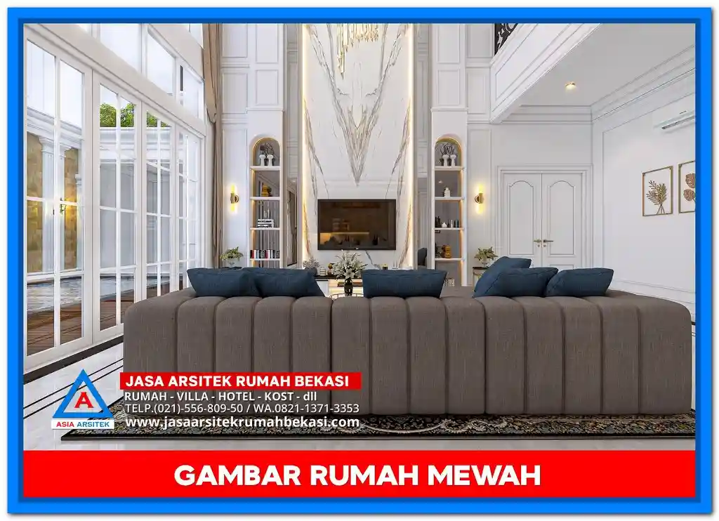 Gambar Rumah Mewah Dengan Ukuran 25x26 – Desain rumah megah di lahan lebar, dengan fasad elegan, bukaan besar, dan tata ruang luas yang menonjolkan kemewahan