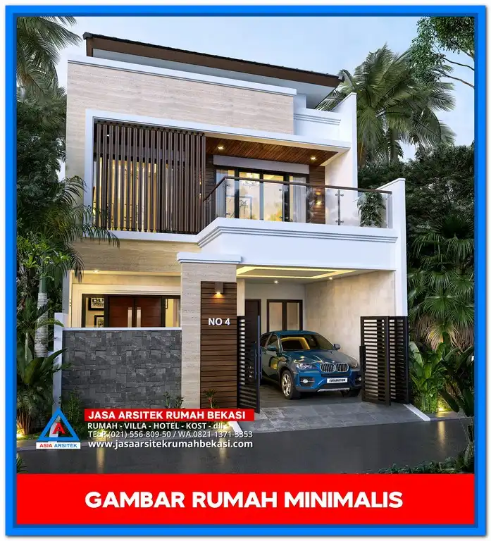 Gambar Rumah Minimalis 2 Lantai – Desain rumah dua lantai bergaya minimalis modern dengan tampilan bersih, bukaan lebar, dan layout ruang yang efisien untuk kebutuhan keluarga