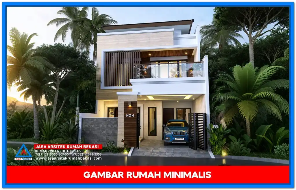 Gambar Rumah Minimalis 2 Lantai – Desain rumah dua lantai bergaya minimalis modern dengan tampilan bersih, bukaan lebar, dan layout ruang yang efisien untuk kebutuhan keluarga