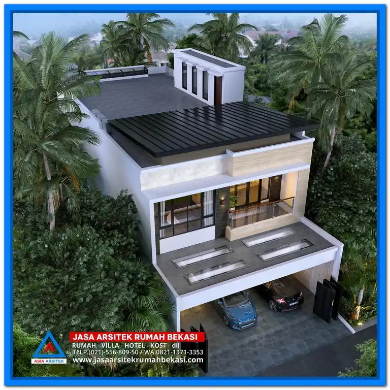 Gambar Rumah Minimalis 2 Lantai Terbaru 3 Kamar – Desain rumah dua lantai dengan 3 kamar tidur, fasad simpel dan stylish, serta pencahayaan alami yang optimal