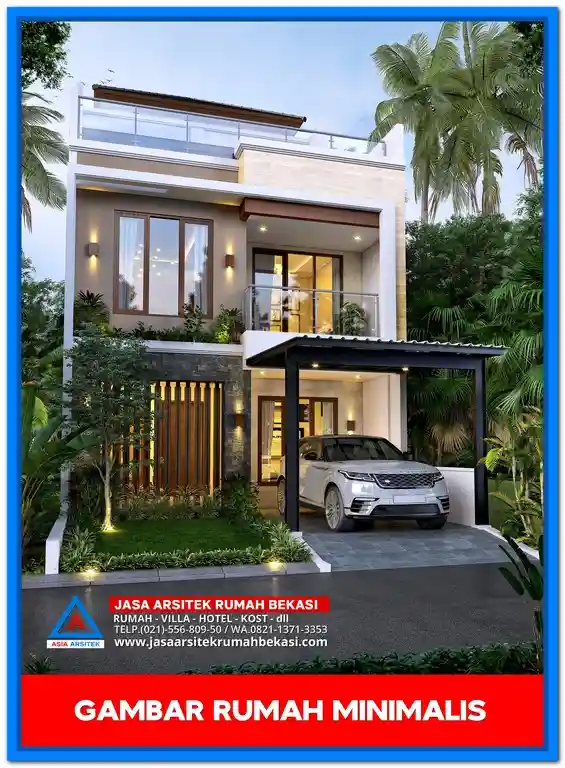 Gambar Rumah Minimalis 3 Lantai Tampak Depan – Desain rumah tiga lantai bergaya minimalis modern dengan tampilan fasad depan yang elegan dan memukau.
