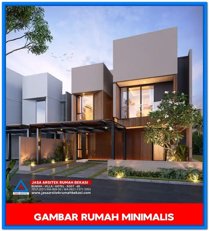 Gambar Rumah Minimalis Terbaru – Tampak depan rumah modern minimalis dengan desain kotak tegas, perpaduan warna earth tone, dan taman depan yang asri