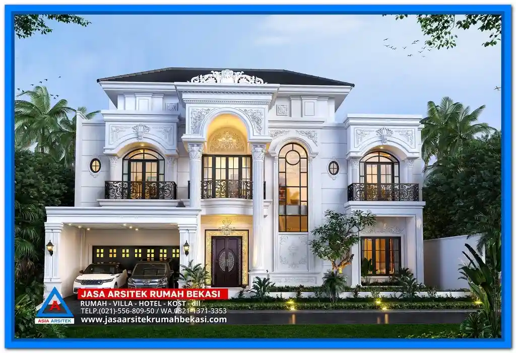 Ide Gambar Rumah Mewah Dengan Ukiran Unik dan Cantik – Tampilan rumah mewah dengan ornamen ukiran khas yang detail, memberikan kesan elegan dan artistik pada desain fasad.