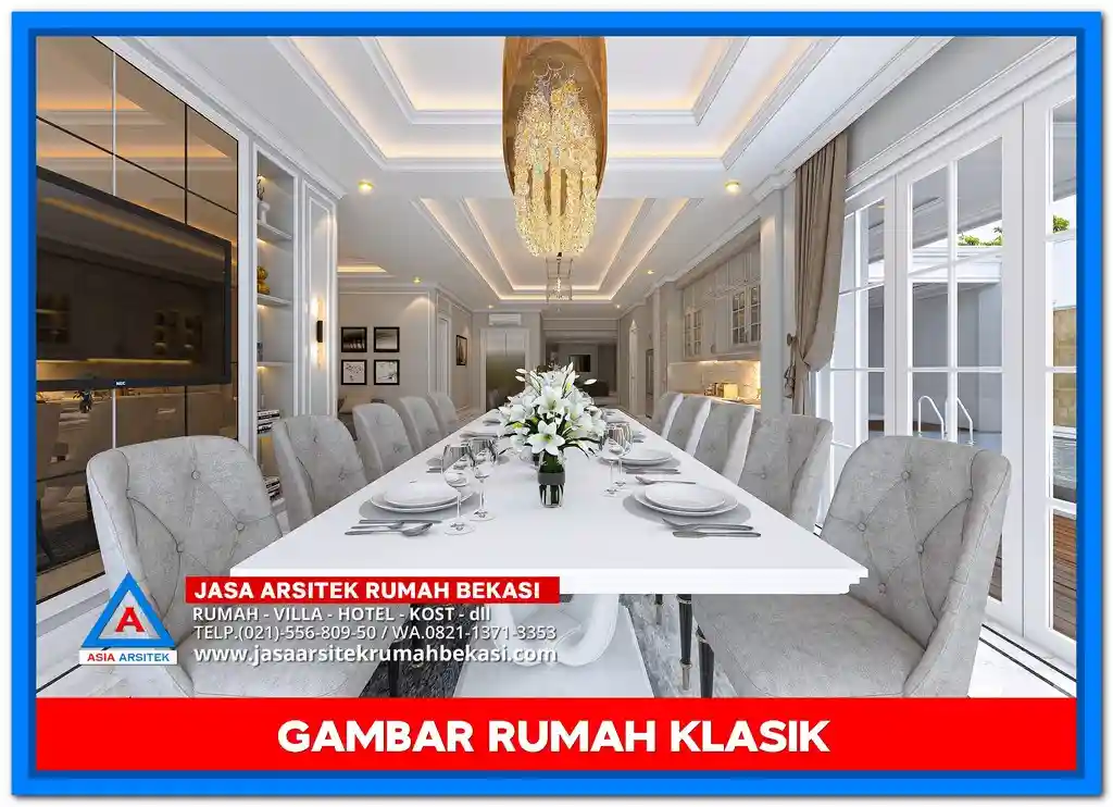 Ide Rumah Klasik Dengan Ornamen Ukiran – Tampak depan rumah megah bergaya klasik dengan detail ukiran khas di pilar, lis profil, dan pagar yang mempertegas kesan mewah dan berkelas.