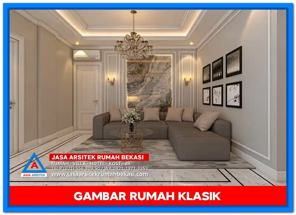 Ide Rumah Klasik Dengan Ornamen Ukiran – Tampak depan rumah megah bergaya klasik dengan detail ukiran khas di pilar, lis profil, dan pagar yang mempertegas kesan mewah dan berkelas.