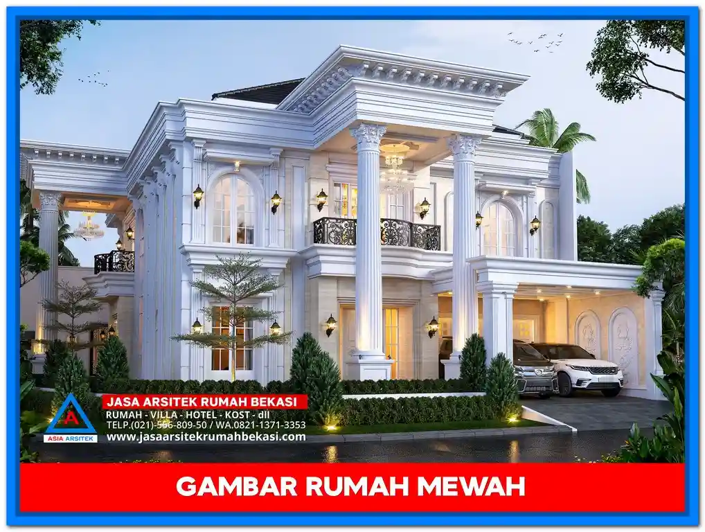 Inspirasi Gambar Rumah Mewah Klasik Modern Terbaru 2025 Ternyaman – Desain rumah dua lantai bergaya klasik modern dengan fasad simetris, pilar megah, atap tinggi, serta jendela besar yang memancarkan kesan mewah dan nyaman.