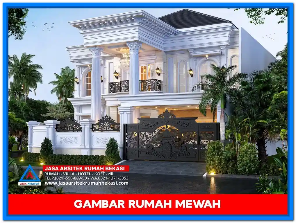 Inspirasi Gambar Rumah Mewah Klasik Modern Terbaru 2025 Ternyaman – Desain rumah dua lantai bergaya klasik modern dengan fasad simetris, pilar megah, atap tinggi, serta jendela besar yang memancarkan kesan mewah dan nyaman.