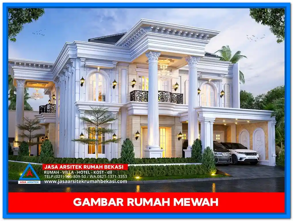 Inspirasi Gambar Rumah Mewah Klasik Modern Terbaru 2025 Ternyaman – Desain rumah dua lantai bergaya klasik modern dengan fasad simetris, pilar megah, atap tinggi, serta jendela besar yang memancarkan kesan mewah dan nyaman.