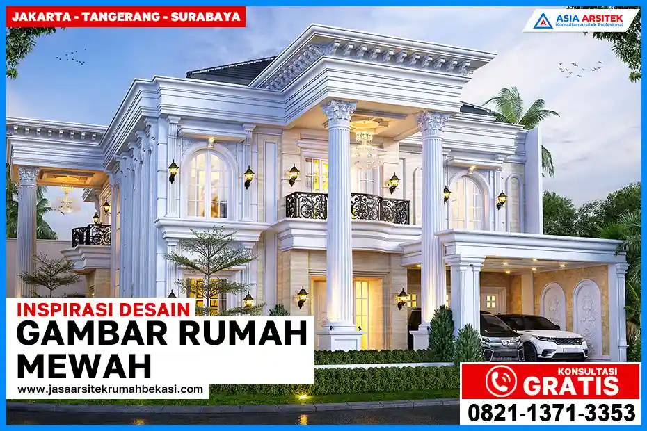 Inspirasi Gambar Rumah Mewah Klasik Modern Terbaru 2025 Ternyaman – Desain rumah dua lantai bergaya klasik modern dengan fasad simetris, pilar megah, atap tinggi, serta jendela besar yang memancarkan kesan mewah dan nyaman.