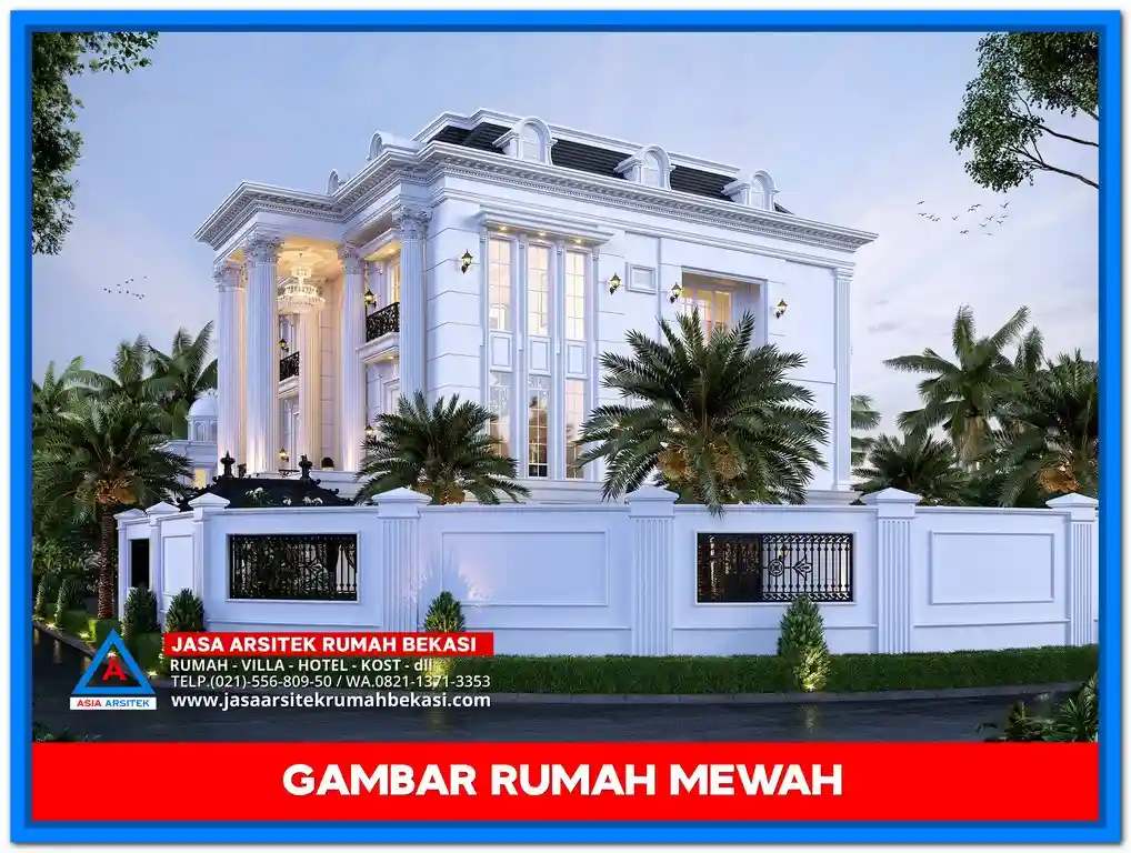 Model Rumah Mewah Terbaru 2025 – Desain rumah modern 2 lantai dengan tampilan elegan, jendela besar, dan elemen arsitektur futuristik