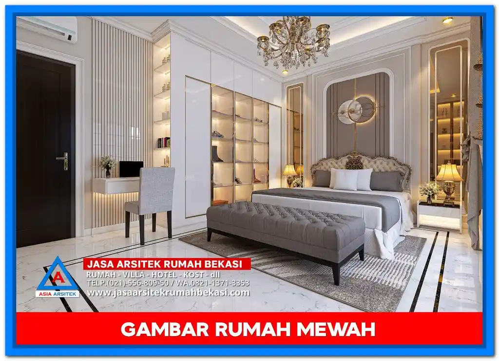 Tampak Depan Gambar Rumah Mewah Gaya Tropis – Fasad megah dengan perpaduan batu alam, kayu, dan kaca besar yang menciptakan kesan tropis modern yang mewah dan menawan