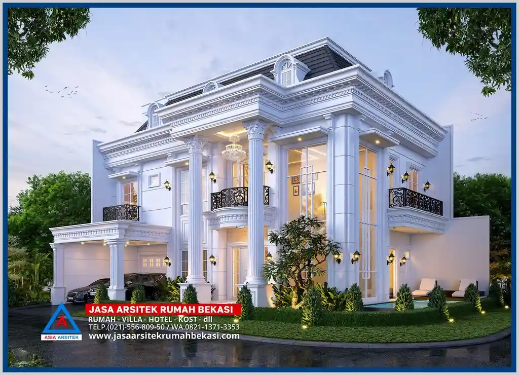 Rumah Hook Mewah dengan Kolam Renang – Desain sudut strategis dengan kolam renang pribadi, tampilan fasad elegan, dan pencahayaan alami di dua sisi bangunan.