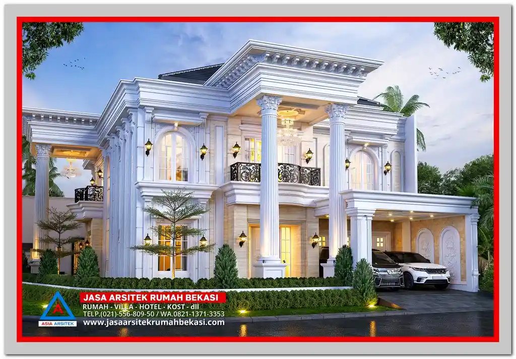 5 Inspirasi Desain Rumah Klasik Terbaik 2025 – Pilihan desain rumah klasik dengan pilar mewah, fasad elegan, dan detail arsitektur khas gaya Eropa