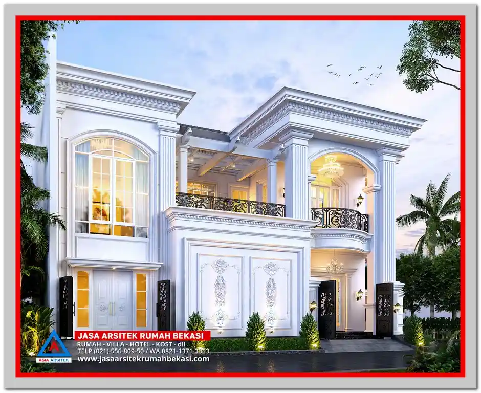 5 Inspirasi Desain Rumah Klasik Terbaik 2025 – Pilihan desain rumah klasik dengan pilar mewah, fasad elegan, dan detail arsitektur khas gaya Eropa