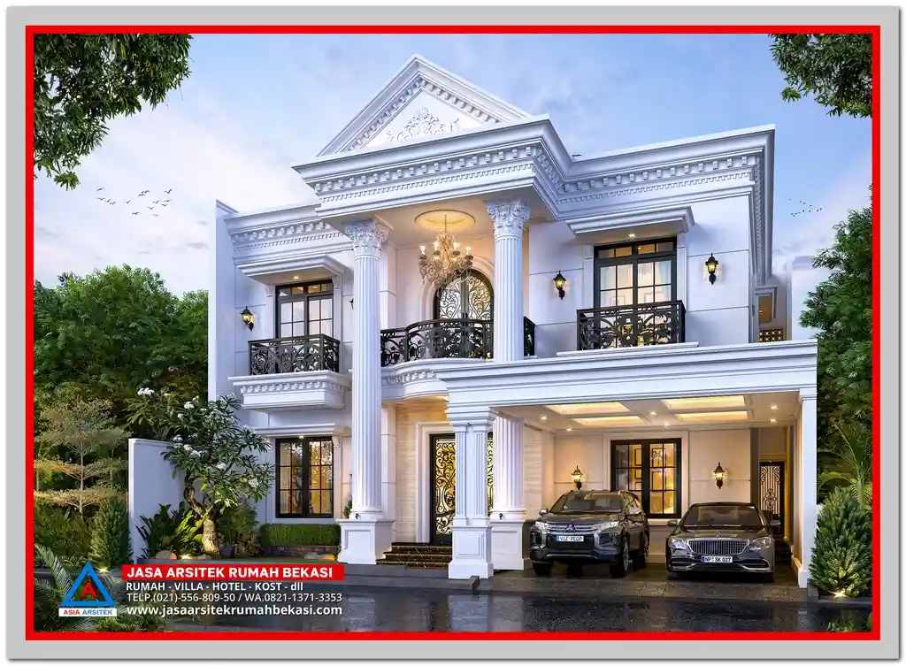 5 Inspirasi Desain Rumah Klasik Terbaik 2025 – Pilihan desain rumah klasik dengan pilar mewah, fasad elegan, dan detail arsitektur khas gaya Eropa