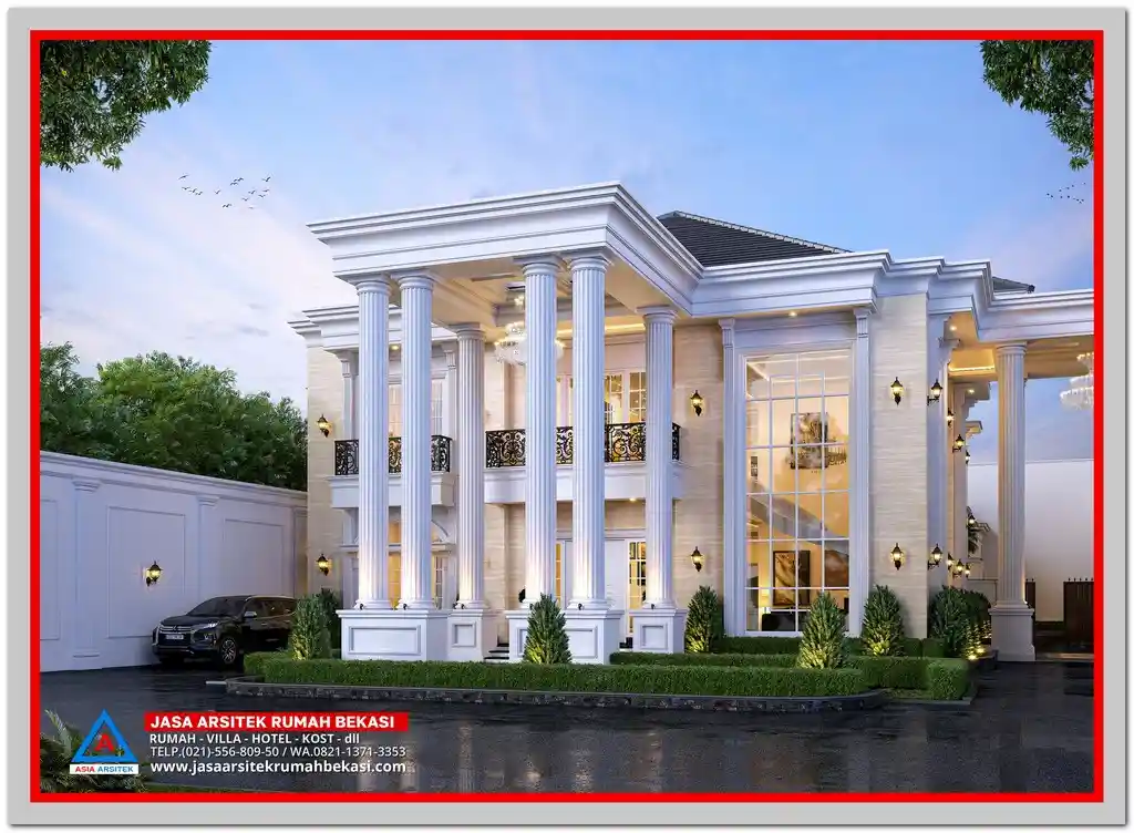 5 Inspirasi Desain Rumah Klasik Terbaik 2025 – Pilihan desain rumah klasik dengan pilar mewah, fasad elegan, dan detail arsitektur khas gaya Eropa