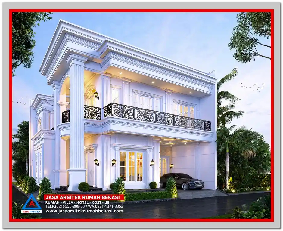 5 Inspirasi Desain Rumah Klasik Terbaik 2025 – Pilihan desain rumah klasik dengan pilar mewah, fasad elegan, dan detail arsitektur khas gaya Eropa