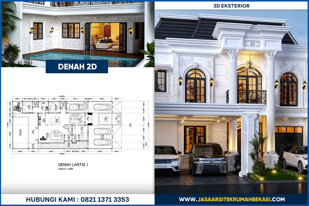 Jasa desain arsitek mewah Bekasi per meter dan amanah dengan hasil desain rumah elegan dan detail presisi